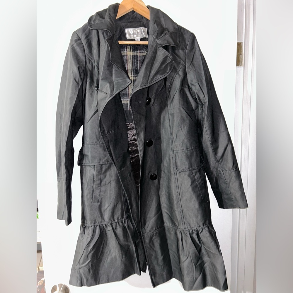 Donatella Double Breasted Belted All Weather Trench Coat Women Size Medium Black